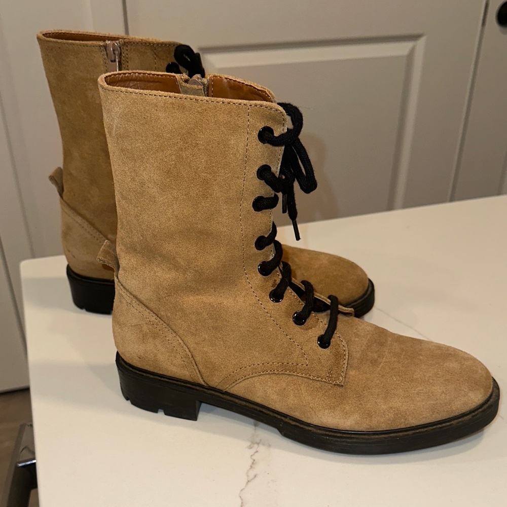 LEATHER ZARA Beige Suede Lace-Up Boots